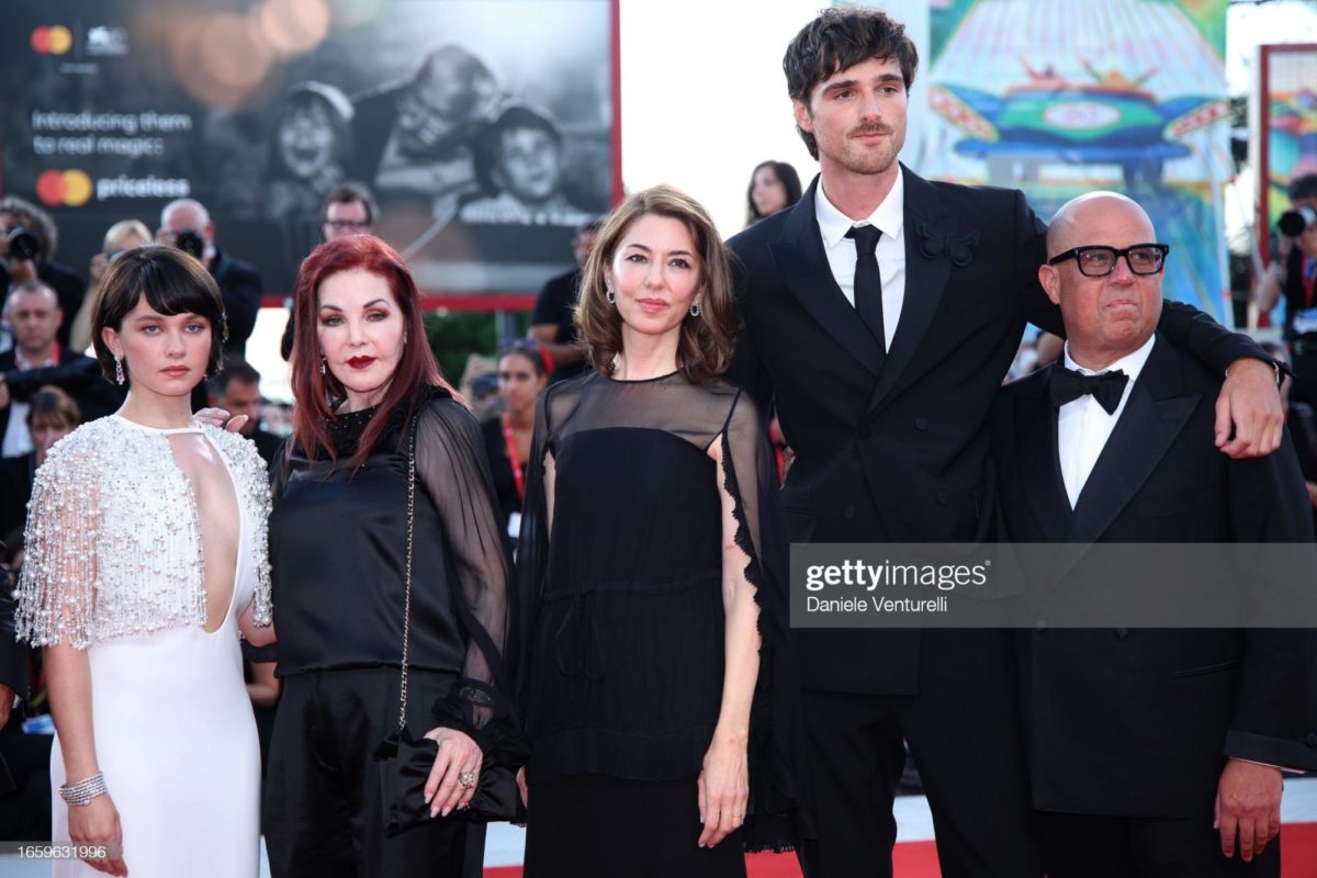 Cailee+Spaeny%2C+Priscilla+Presley%2C+Sofia+Coppola%2C+Jacob+Elordi+and+Youree+Henley+attend+a+red+carpet+for+the+movie+Priscilla+at+the+80th+Venice+International+Film+Festival.+