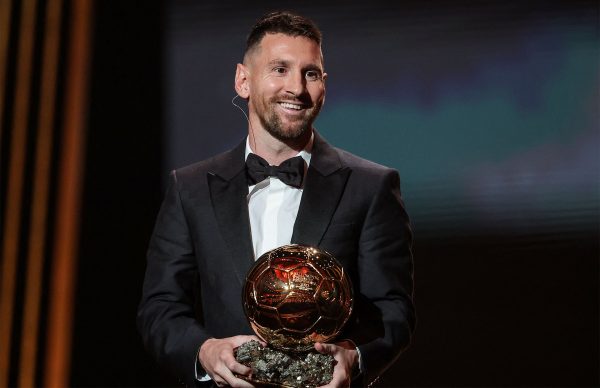 TOPSHOT - Inter Miami CFs Argentine forward Lionel Messi receives his 8th Ballon dOr award during the 2023 Ballon dOr France Football award ceremony at the Theatre du Chatelet in Paris on October 30, 2023. (Photo by FRANCK FIFE / AFP) (Photo by FRANCK FIFE/AFP via Getty Images)