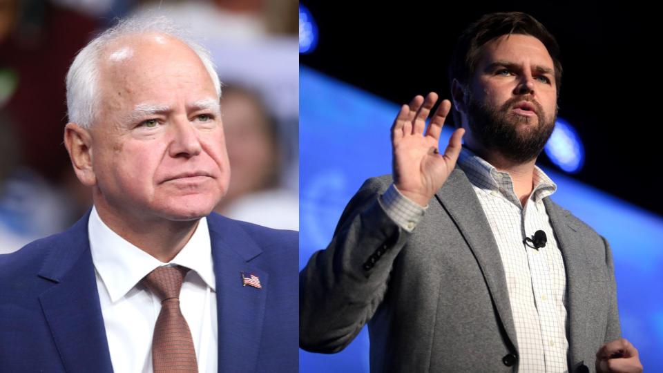 Left: Tim Walz (D-MN), Right: JD Vance (R-OH)