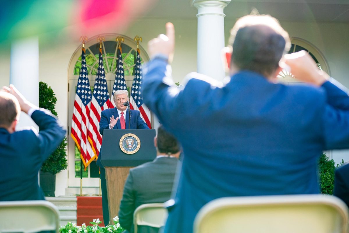 President Trump answers reporter’s questions at a press conference on Tuesday, July 14, 2020, in the Rose Garden